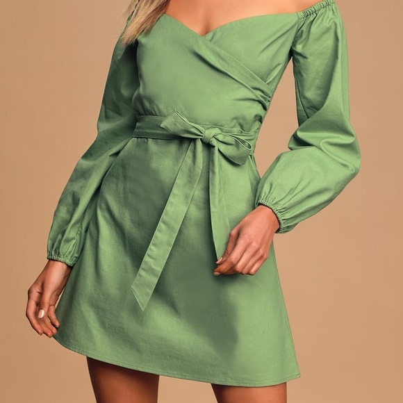 Lulus Dresses & Skirts - Green Off-the-Shoulder Puff Sleeve Mini Dress XS